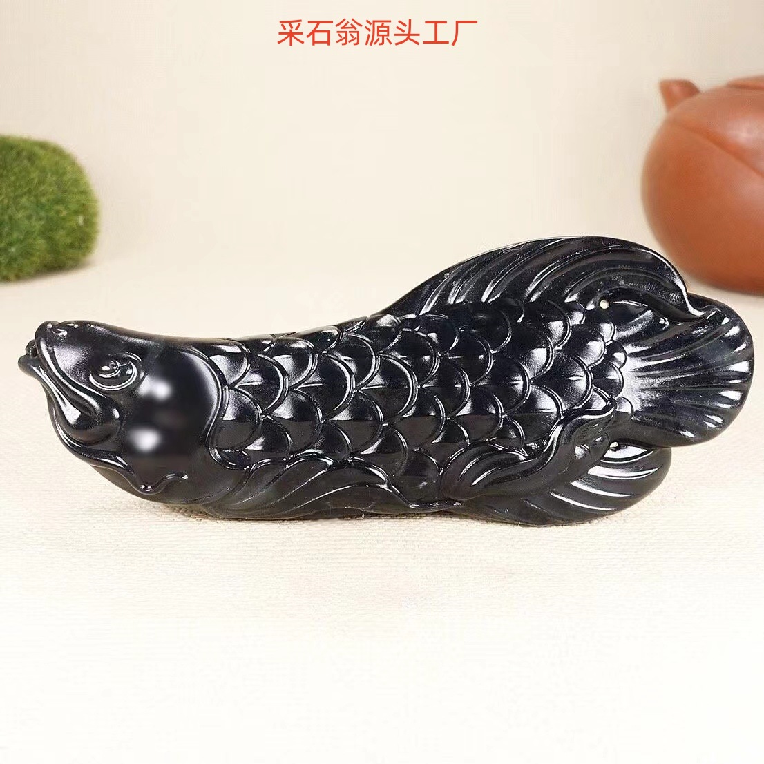 和田玉墨玉龙玉手把件玉石手玩件新疆和田玉墨玉年年有余玉坠吊坠