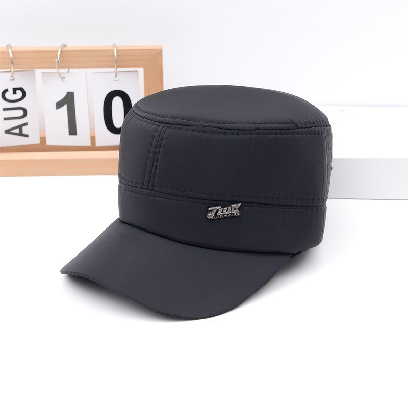 新款中老年男士帽子户外冬加绒护耳鸭舌帽亮布平顶保暖老年棒球帽