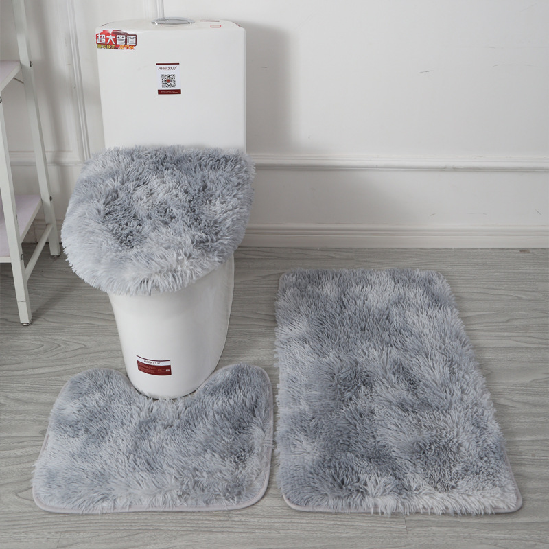 Tie-Dyed Long Wool Carpet Plush Toilet Three-Piece Non-Slip Floor Mat Bathroom Absorbent Cover