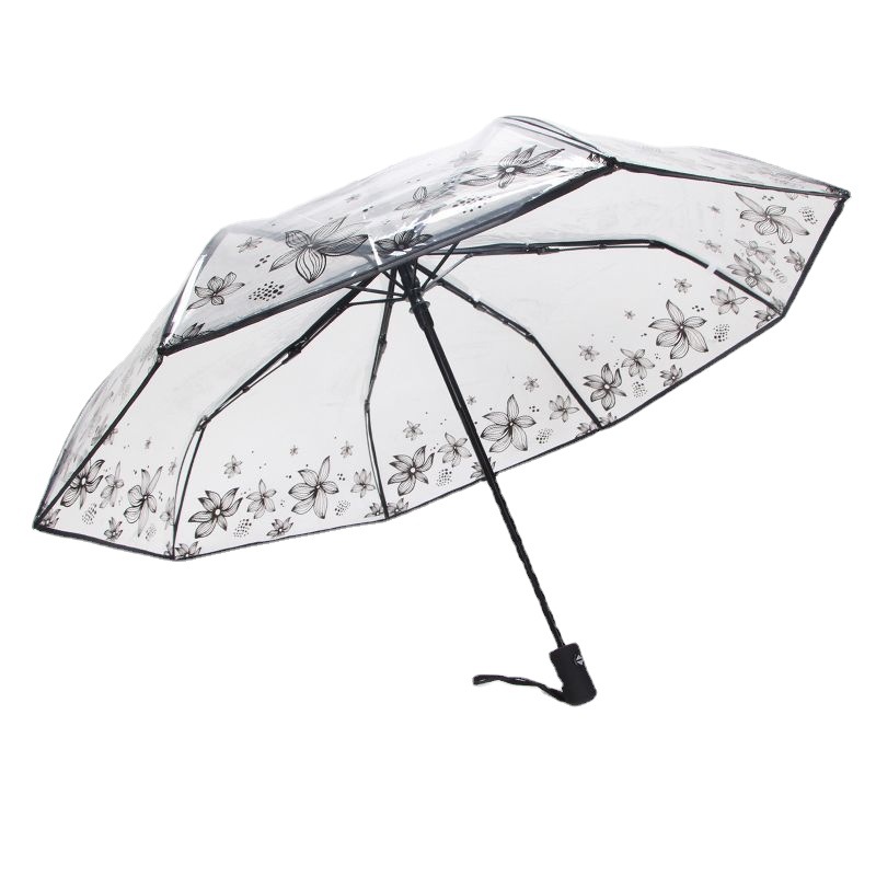 Transparent Umbrella Female Folding as Summer Flower White Goddess Internet Celebrity Mori Creative Student Automatic