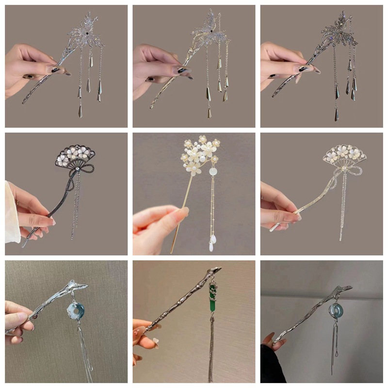 new hairpin orchid tassel ball head plate hairpin ancient style luminous lantern hairpin hair accessories back head hairpin