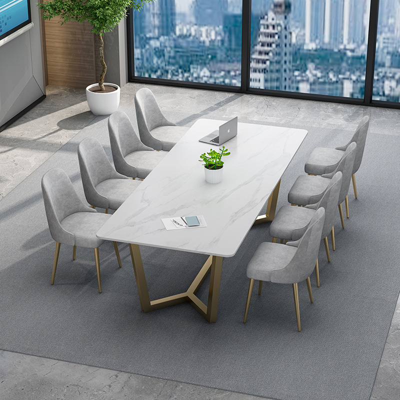 公司接待洽谈谈判桌会议室岩板办公桌北欧轻奢大理石会议桌椅组合