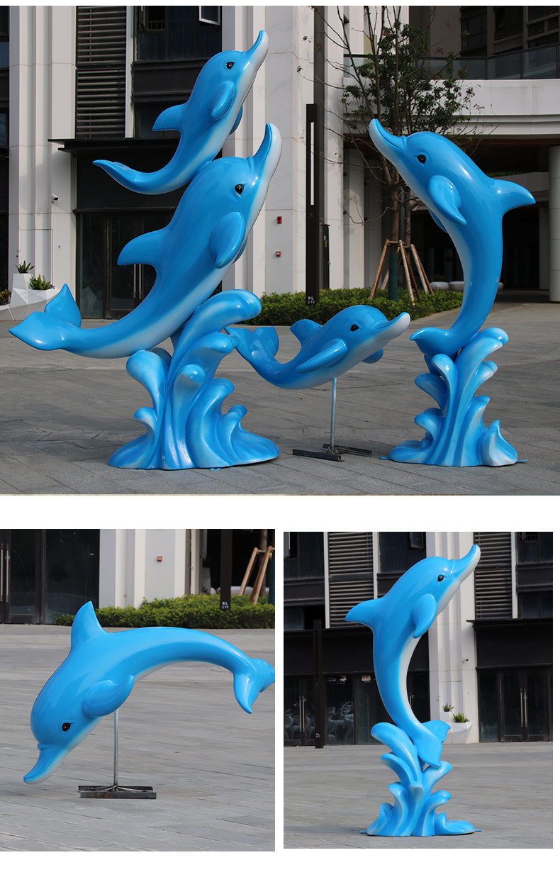 海洋系列主题装饰仿真海豚玻璃钢景观美陈雕塑沙滩水池喷泉装饰品