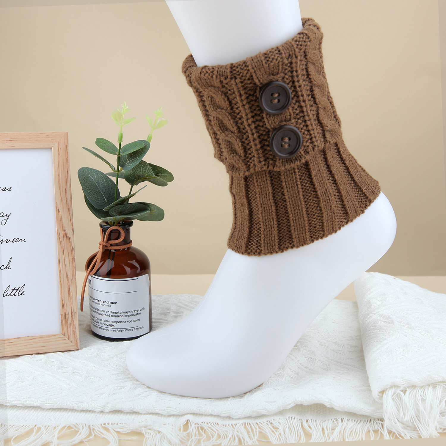 新针织毛线袜套 欧美新款短款纽扣麻花腿套 保暖护膝女士暖脚套