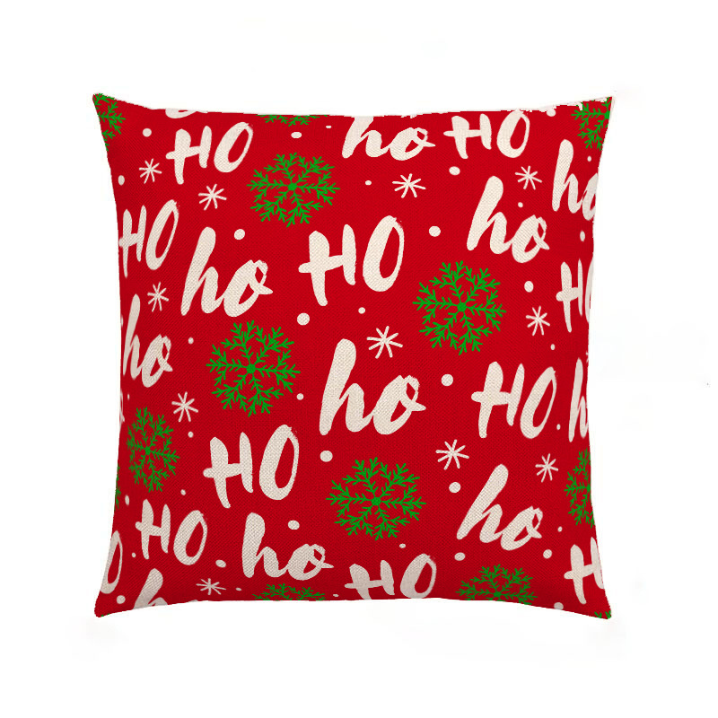 Red Christmas Decoration Pillow Cover Linen Digital Printing Throw Pillowcase Single-Sided Printing Festival Cushion Cover