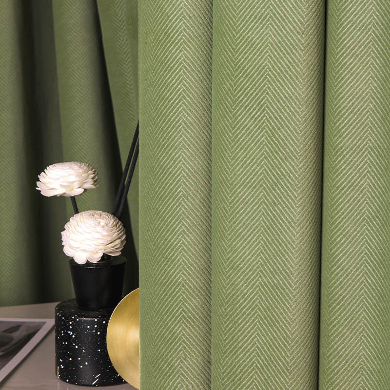 抹茶绿丝绒遮光窗帘日式人字纹现代简约客厅卧室飘窗网红小红书款