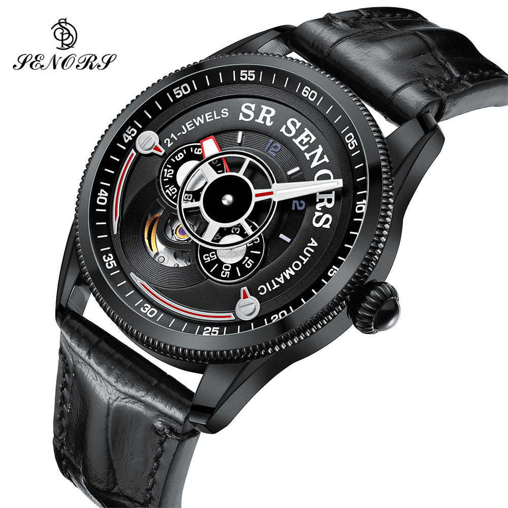 机械男士星期五夜光手表防水皮带手表直播爆款赛娜斯厂家现货批发