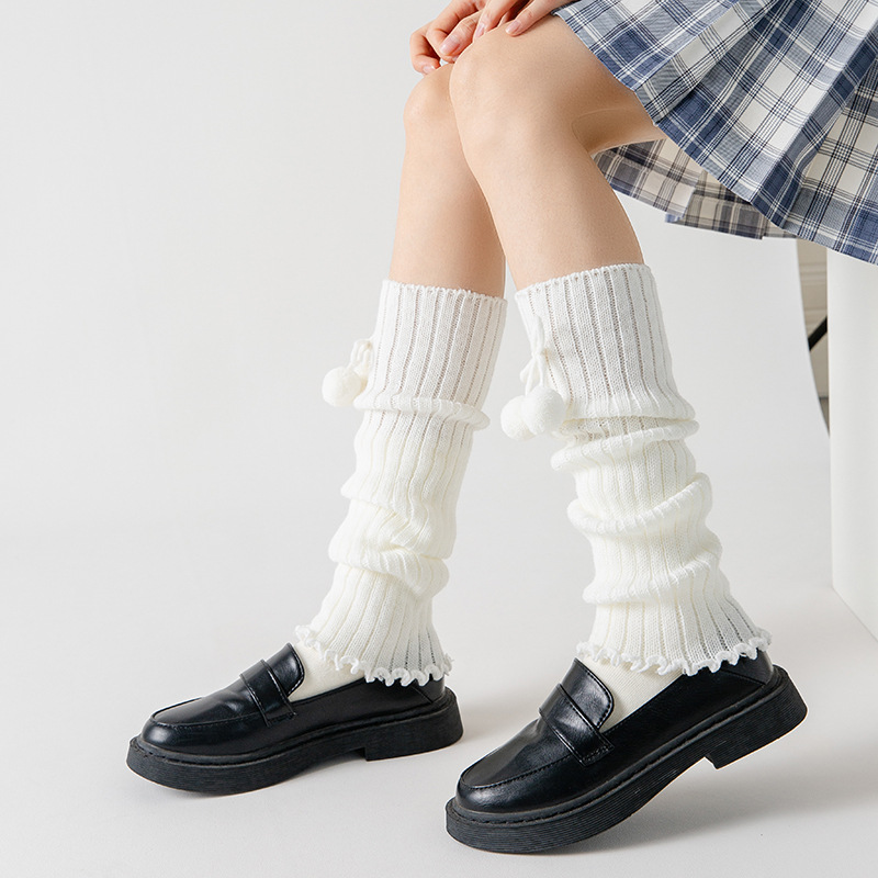 Japanese Style Foot Sock White Wool Loose Socks Lolita Calf Socks JK Knitted Women's Winter Tube Socks Autumn and Winter Warm