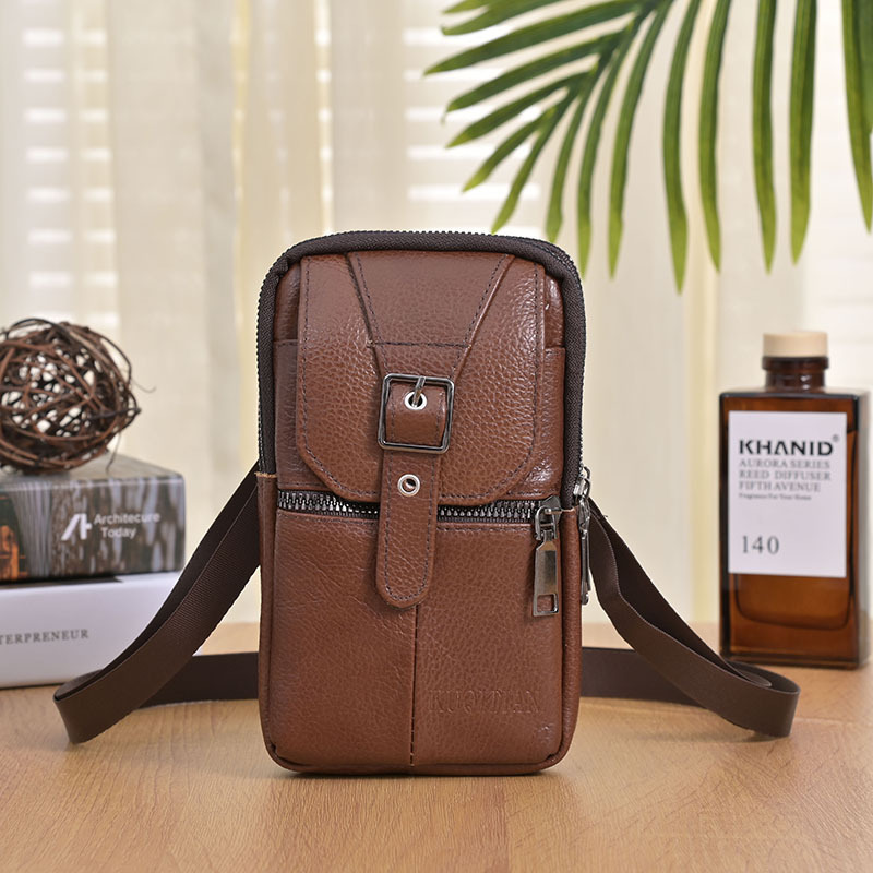 Cross-Border New Arrival Cattle Leather Waist Bag Men's Belt Foreign Trade Multi-Specification Mobile Phone Bag Retro Shoulder Messenger Bag Stall