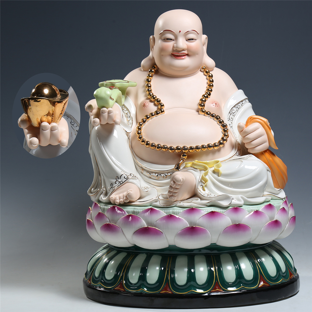 【上美】多尺吋如意元宝弥勒佛像家用供奉笑佛像居家风水家居摆件