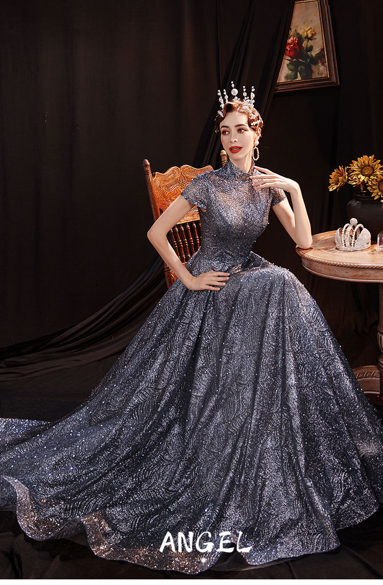 璀璨星空 银色年会艺考主持人独唱大合唱舞台演出婚纱晚礼服16002