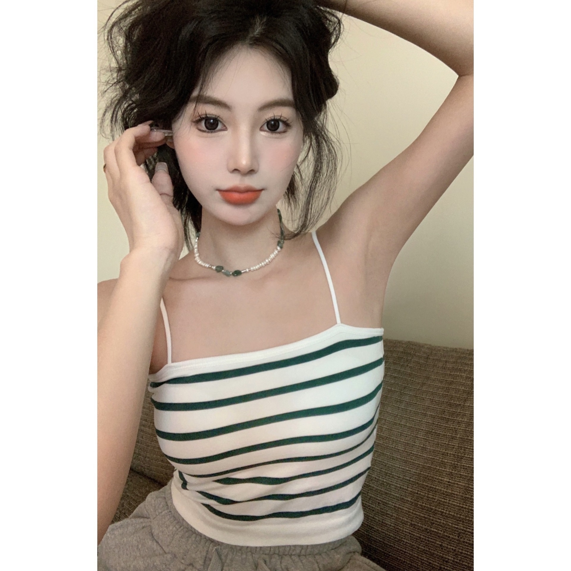 条纹小吊带背心女内搭带胸垫美背内衣性感抹胸夏外穿纯欲辣妹上衣