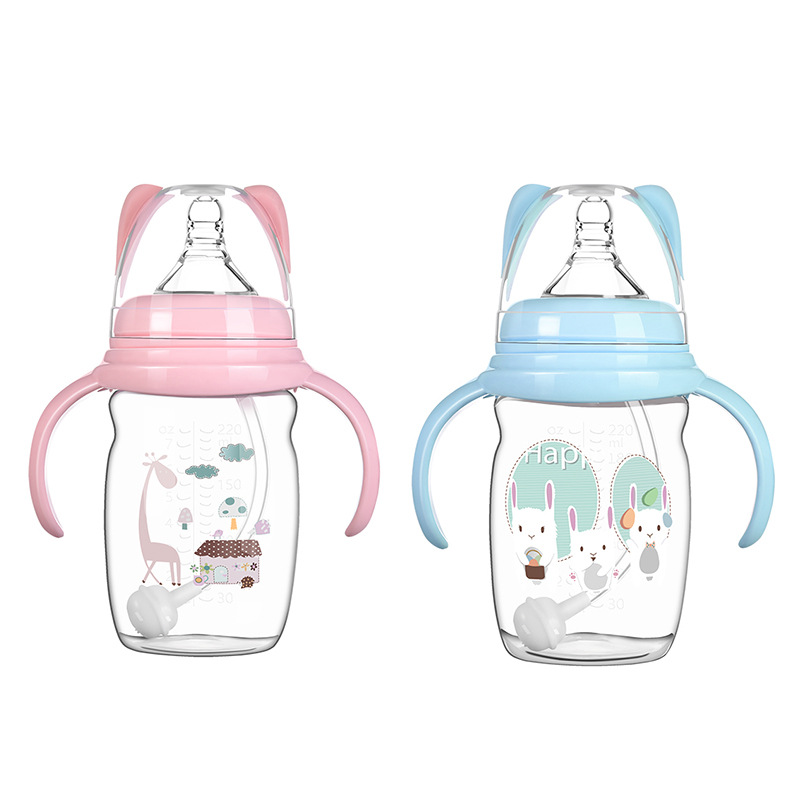 Baby Silicone Nursing Bottle Baby Anti-Flatulence Wide Caliber No-Spill Cup Newborn Straw Plastic Feeding Bottle Factory Wholesale