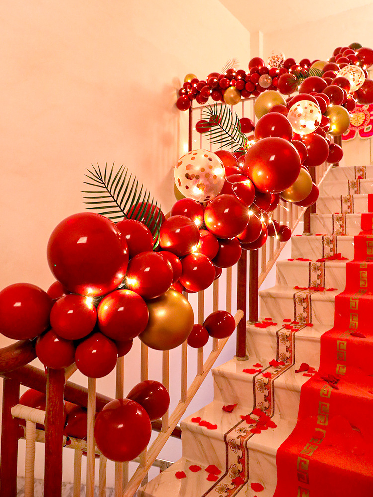 结婚庆用品大全新郎家走廊过道布置楼梯扶手套装饰栏杆气球婆家用