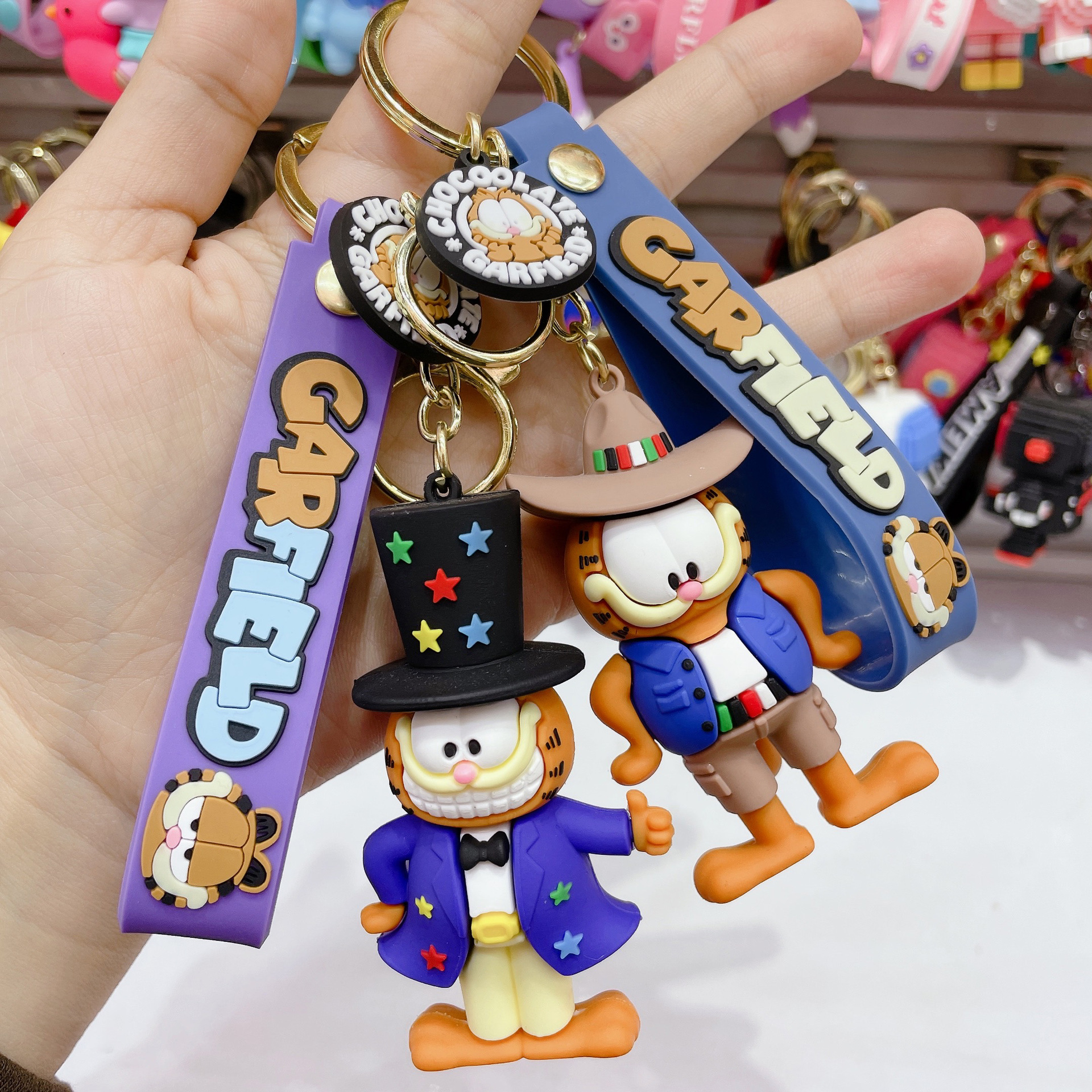 Creative Cute Garfield Keychain Exquisite Couple Key Chain Backpack Car Pendant Soft Rubber Accessories Wholesale