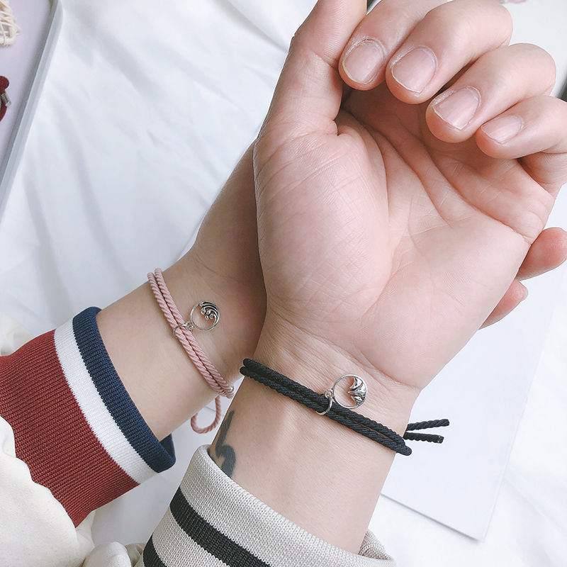 海誓山盟情相吸情侣手链手环小皮筋送男朋友闺蜜礼物学生韩版两用