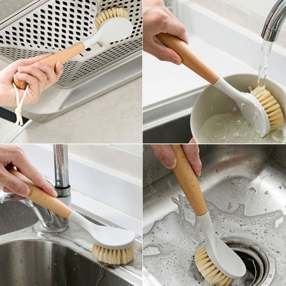 Sisal Wok Brush Wooden Handle Dish Brush Multifunctional Long Handle Kitchen Cleaning Wok Brush Oil-Free Wok Brush Pot Dish Bowl Brush