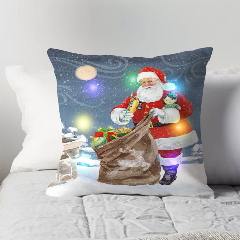 New Luminous LED Lights Christmas Linen Colored Lights Pillow Cover Cushion Cover Pillow Snowman Cartoon Simple Hot Sale