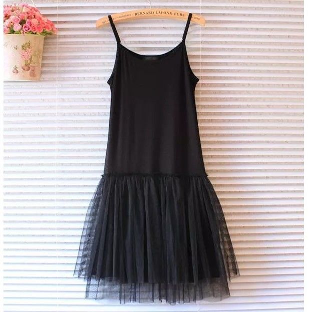 秋季百搭网纱吊带裙子蕾丝连衣裙蓬蓬打底裙韩版宽松女百褶背心裙