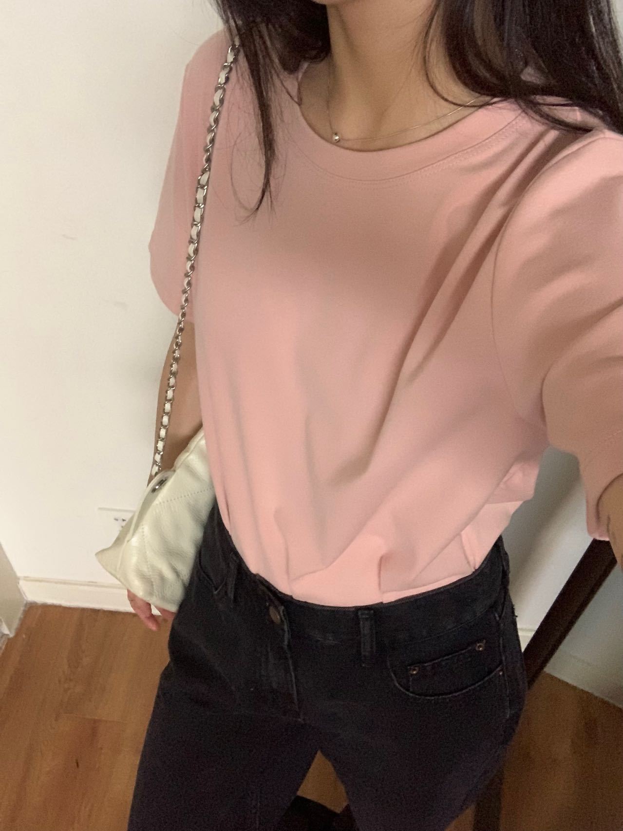 [33 Colors Available] 2024 Spring New Simple and Thin T-shirt Crew Neck Cotton Solid Color Short-Sleeved Top for Women A087