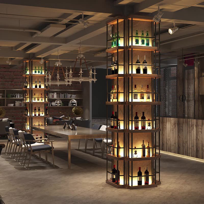红酒架铁艺发光酒柜酒吧餐厅柱子靠墙置物架隔断展示架啤酒架
