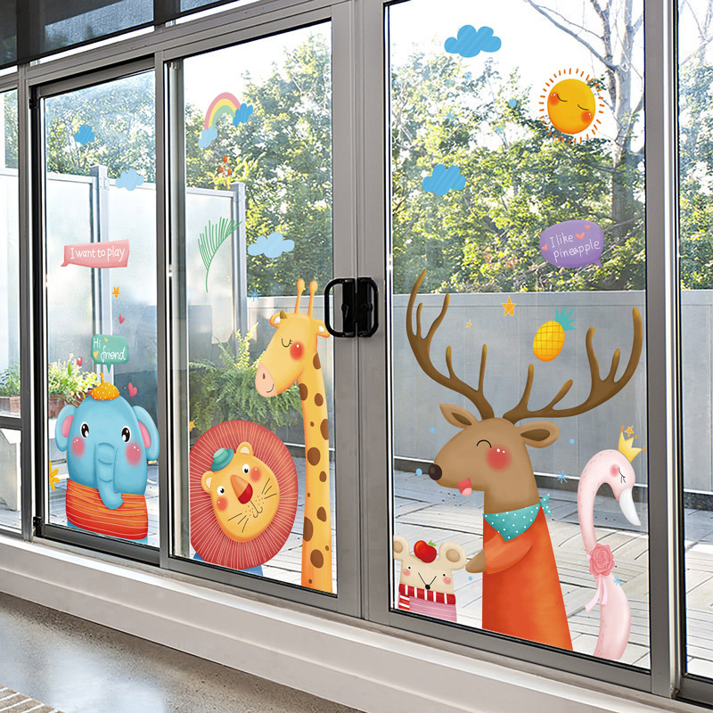 幼儿园窗户玻璃门贴纸儿童房墙面装饰窗花贴卡通墙贴画双面小图案