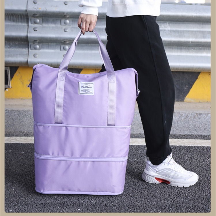 Large Capacity Waterproof Travel Bag Dry Wet Separation Sports Gym Bag Double Layer Expansion Solid Color Simple Student Luggage Bag