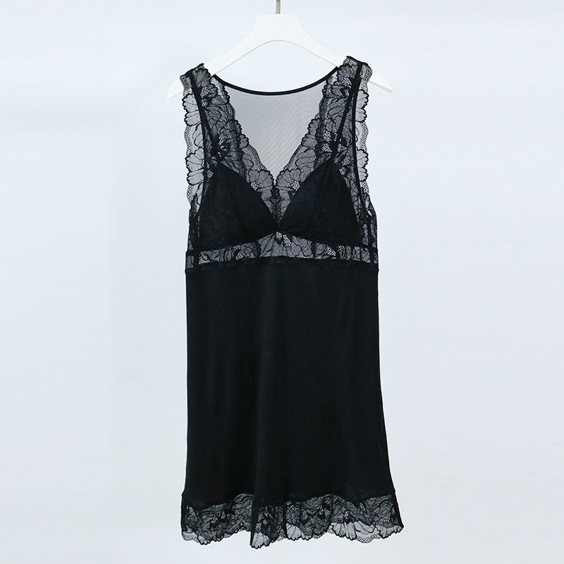 Tangge Spring and Summer New Silk Acetate Nightdress Lace Sexy Cup One-Piece Mulberry Silk Suspender Base Skirt