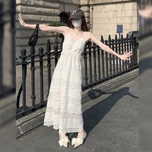 法式白色蛋糕裙子女夏季新款高级感打底吊带连衣裙高个子气质长裙