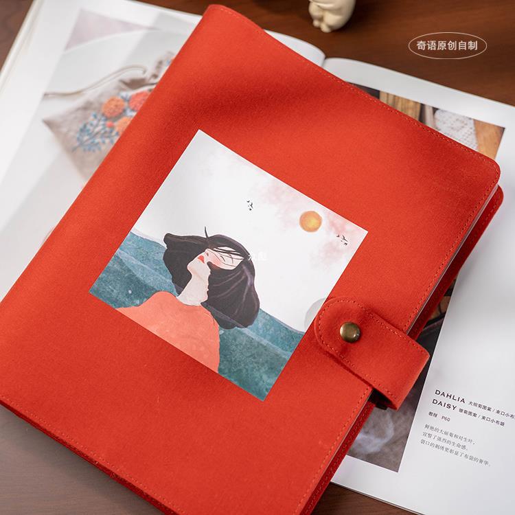 a4b5活页本红女孩文艺笔记本日记本布艺大笔记手账随