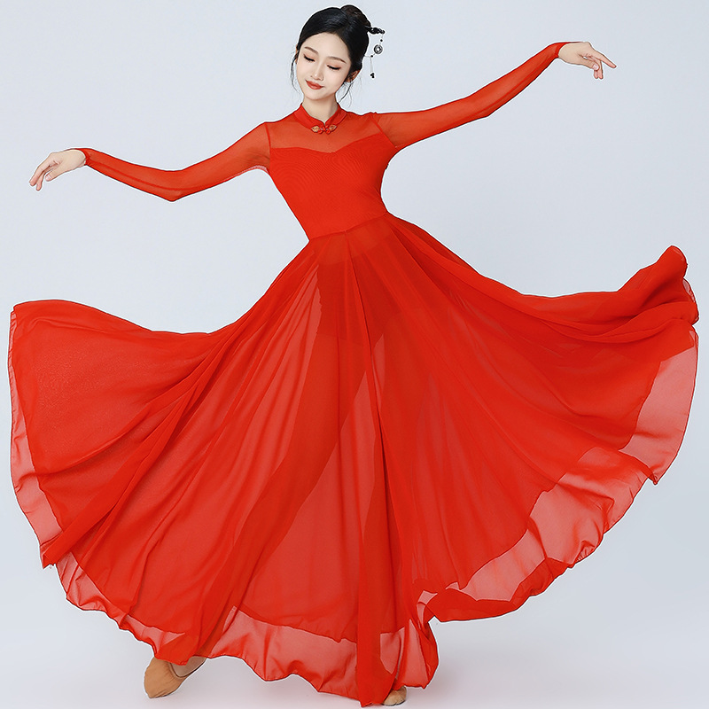 2024新款舞衣720度舞蹈大摆裙表演服中国风旗袍纱衣