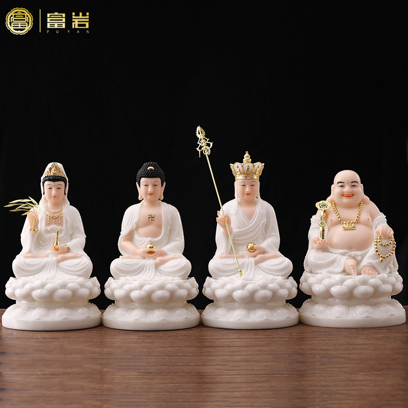 汉白玉佛像娑婆三圣供奉家用摆件全堂佛释迦牟尼佛观音地藏王菩萨