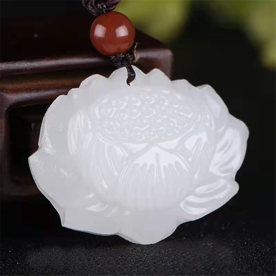 厂家批发 阿富汗玉挂件 白莲花玉吊坠 玉石项坠 玉器工艺品
