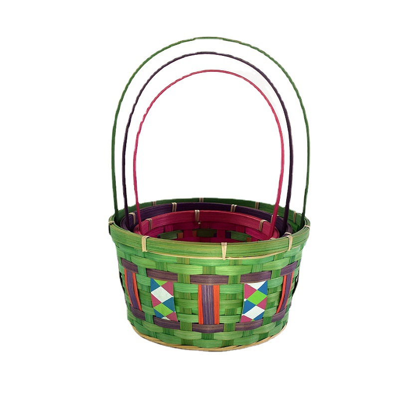 复活节花篮子系列 糖果色篮子 欧美复活节篮 竹编手提篮 拼色篮