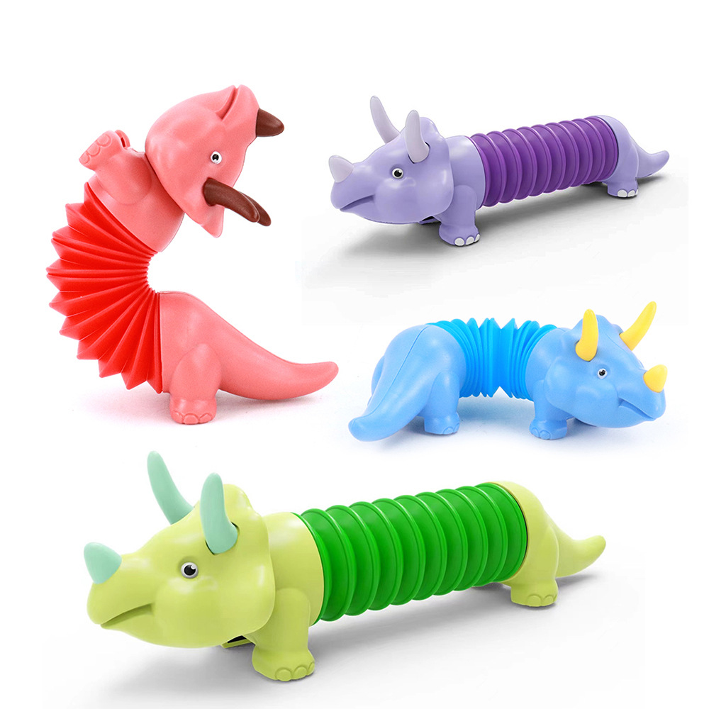 Cross-Border Hot Pop Tube Dinosaur Extension Tube Toy Light-Emitting Decompression Animal Stretch Tube Children Decompression Toy