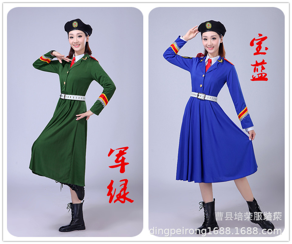 誓言军旅现代军绿舞蹈演出服装 女装裙女兵服白色海军服 军广场舞