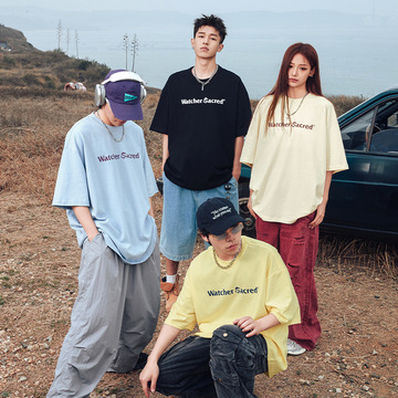 字母logo印花国潮短袖t恤男女同款夏季新款宽松纯棉情侣潮牌体恤