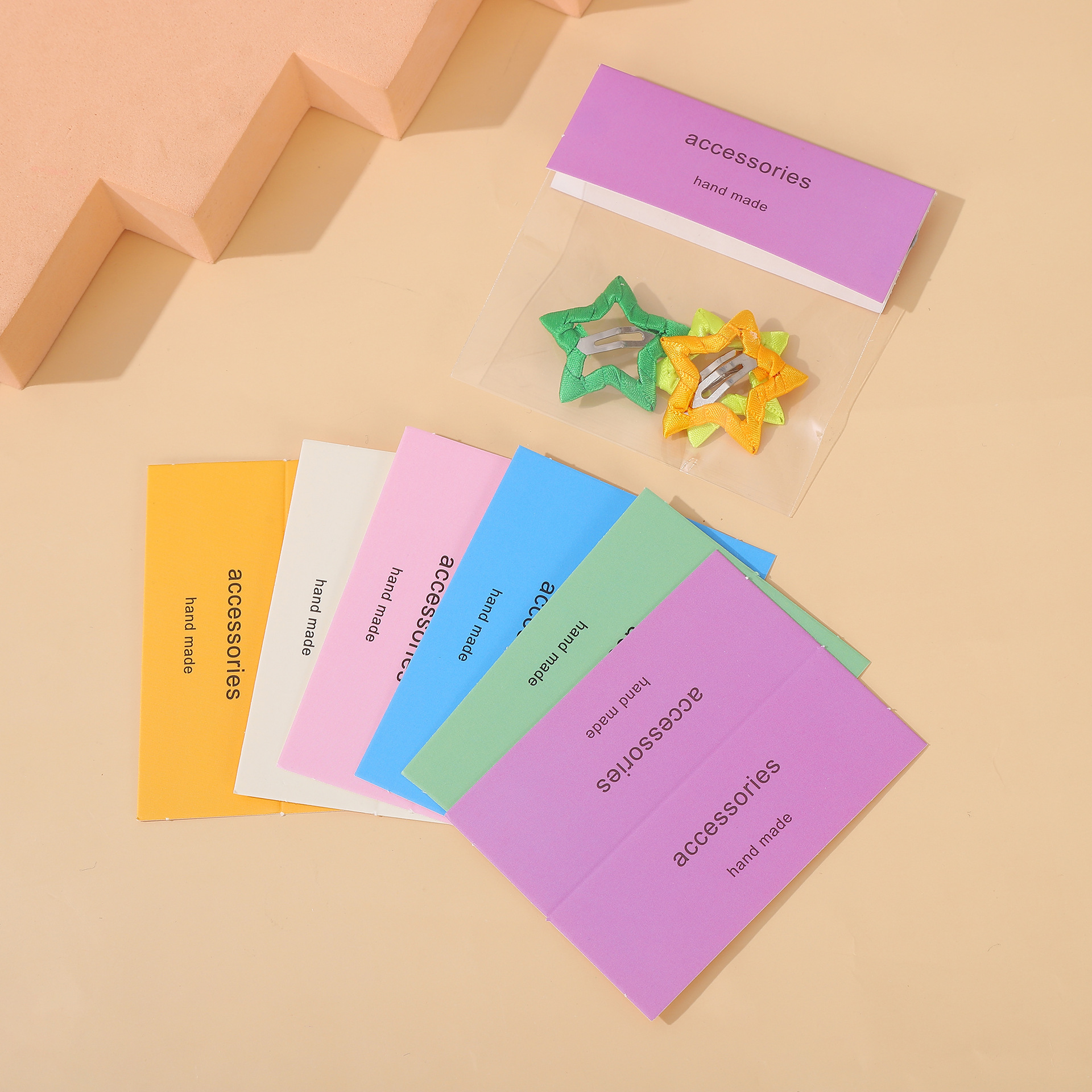 可爱小发夹折叠纸卡彩色印字英文可对折装饰纸卡小饰品卡片批发