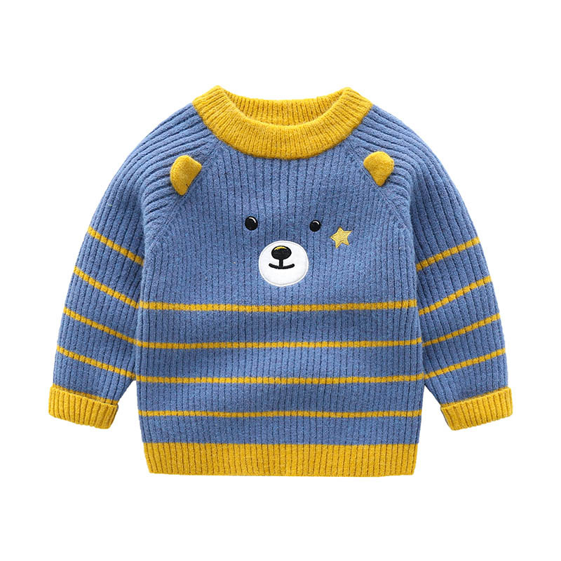 特价清仓儿童毛衣男童毛衫韩版新款男孩宝宝线衣卡通横条小熊毛衣