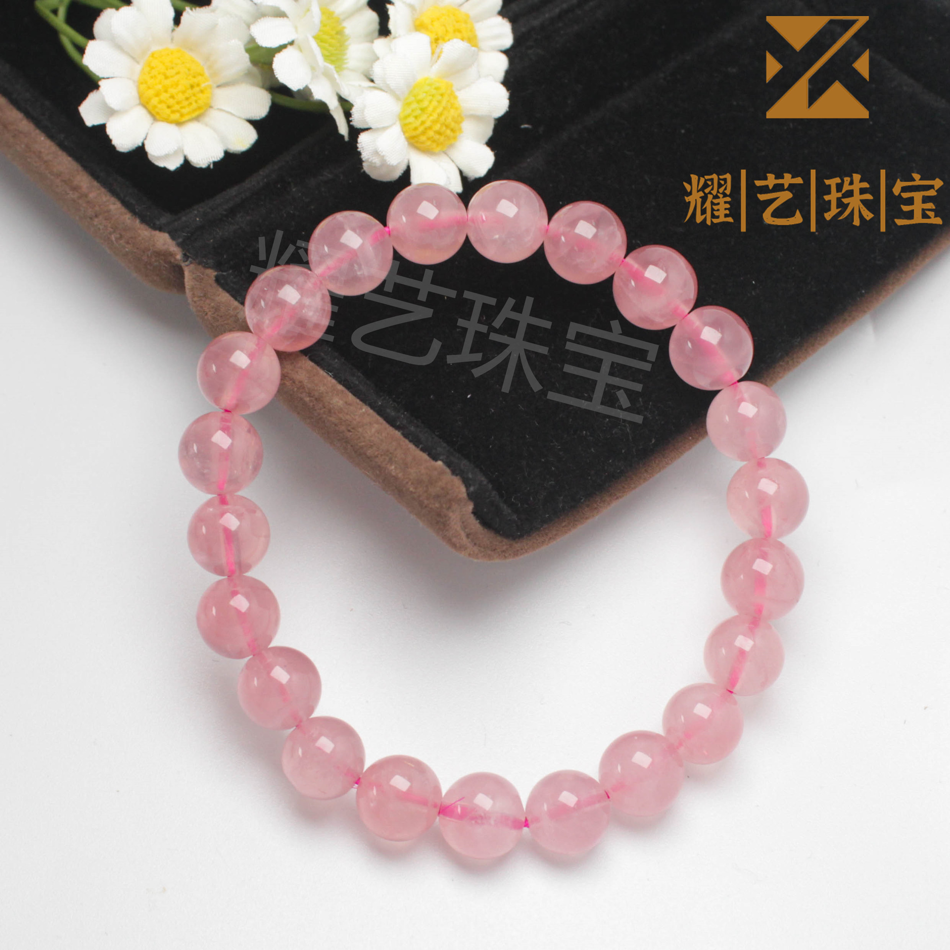 天然马粉晶手串 马达加斯加粉水晶手链 芙蓉石耀艺珠宝厂家批发