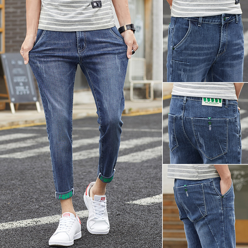 Spring New Ankle-Length Slim-Fit Fashion Elastic Skinny Thin Men's Pants Cropped Jeans Men's 22021 Korean Style