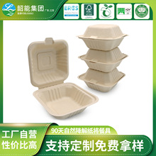 可降解外卖6寸锁盒方形连体一次性快餐盒炒饭外卖打包加厚纸饭盒