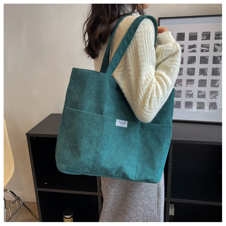 Canvas Bag Women's Korean-Style Corduroy Canvas Bag Handbag Artistic Retro Shoulder Bag Campus Tote Bag Wholesale