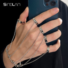 Sindlan Punk Geometric Silver Color Chain Wrist Bracelet for