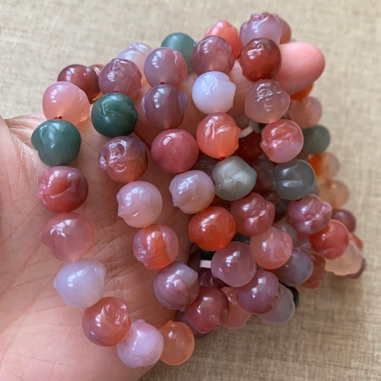 盐源玛瑙天然盐源玛瑙手链糖果色手串七彩佛头手串磨砂款