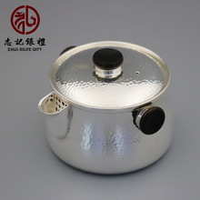 银壶茶具 小茶壶泡茶壶分茶器两用简约亮面锤纹