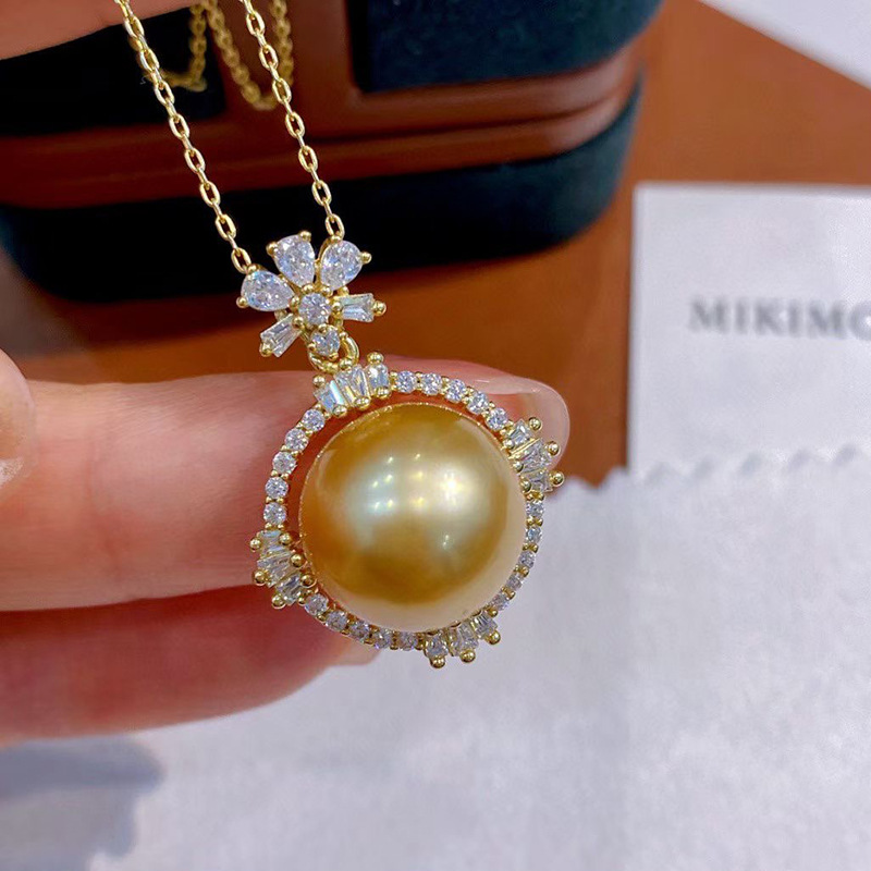 diy配件 s925纯银珍珠蜜蜡吊坠空托材料 优雅项链坠子手工银托 韩