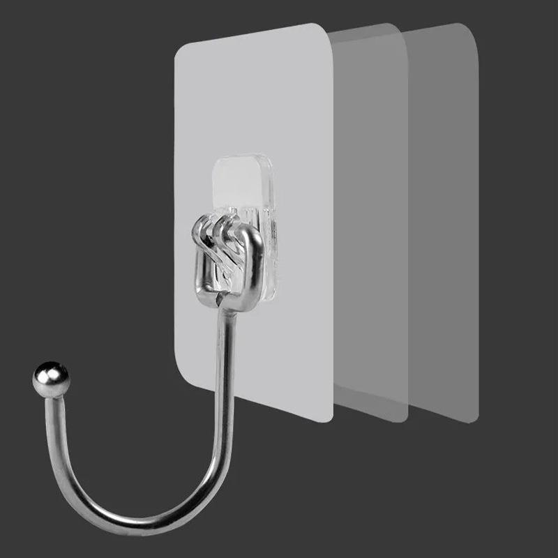 Stainless Steel Seamless Adhesive Hook Kitchen and Bathroom Doors Rear Coat Hook Wall Bathroom Transparent Sticky Hook Spot