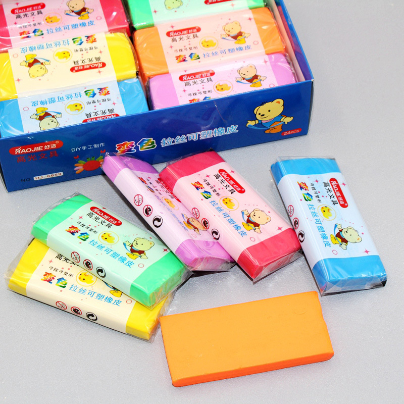 好洁6659大块彩色变色粘性拉丝橡皮可塑可捏造型卡通儿童软橡皮
