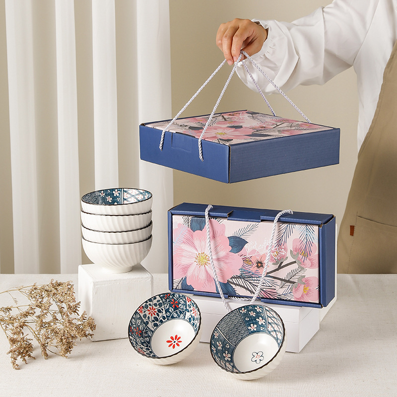 Cross-Border Japanese Cherry Blossom Ceramic Bowl Gift Box Opening Gift Bowl Plate Ceramic Set Gold Jewelry Store Gift